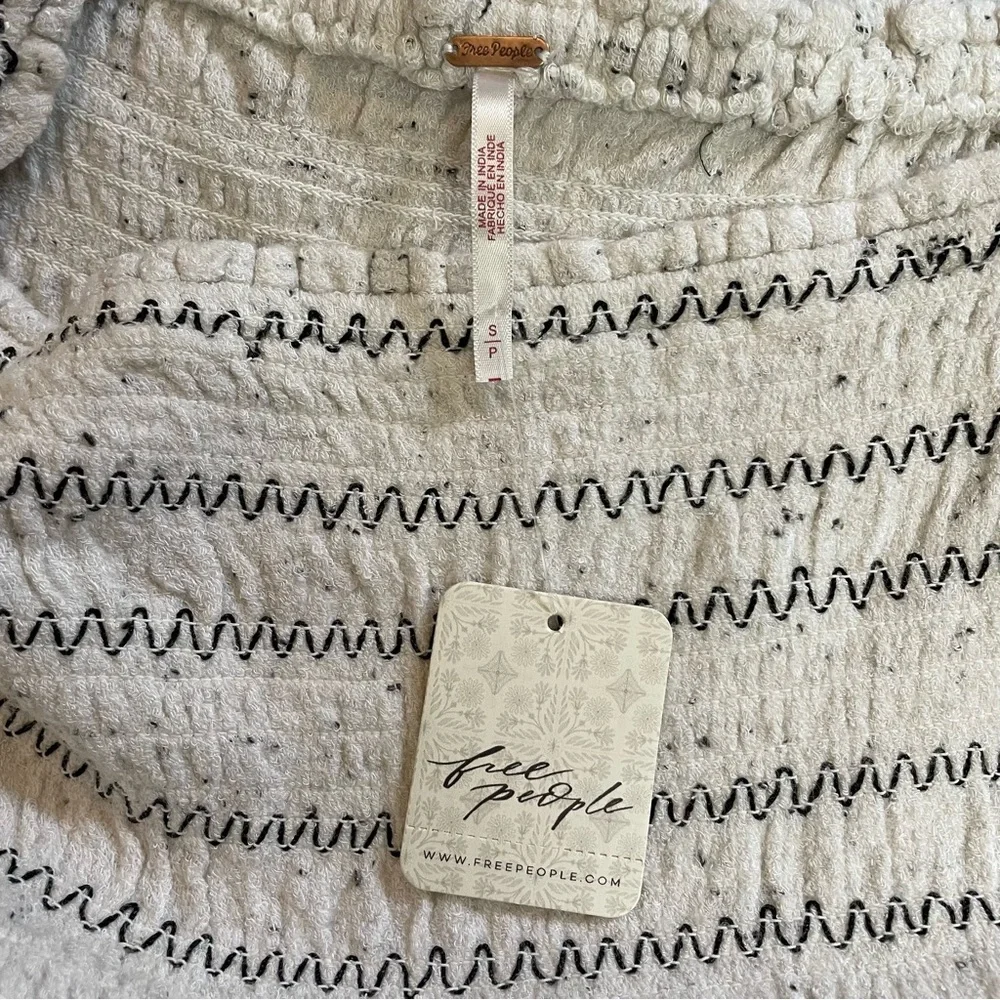 NWT New $148 Free People Maggie Embroidered Shirred Ivory Blouse Top Size S